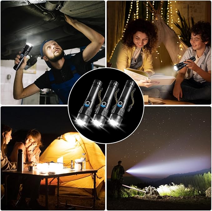 Linterna Táctica Titanium™️ -  LED recargable, de 15000 lúmenes con 5 modos, con zoom IP68, para acampar, senderismo al aire libre con largo alcance de 3000 metros