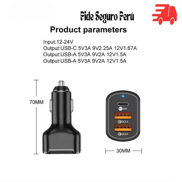 CIGARRERA TIPO C BOSSNEY CON 3 PUERTOS 65W