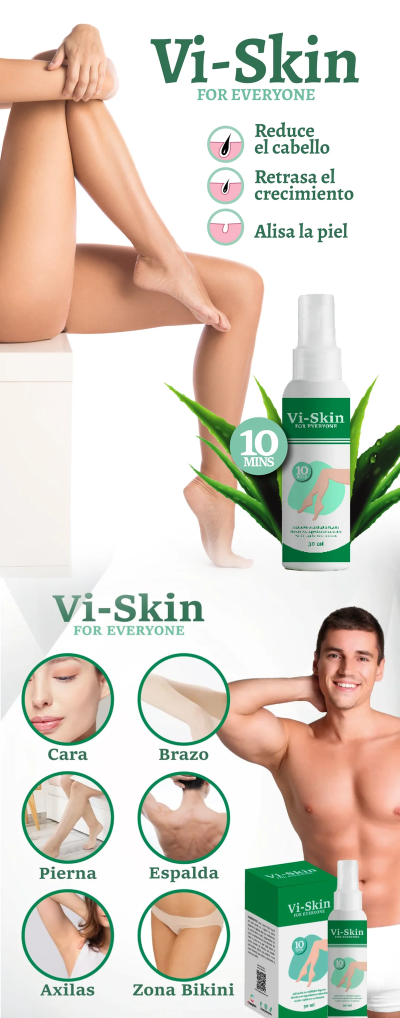 Vi-Skin Removedor de Vello con Aceite de Coco - Suaviza e Hidrata tu Piel al Instante (Uso en cualquier parte del cuerpo)