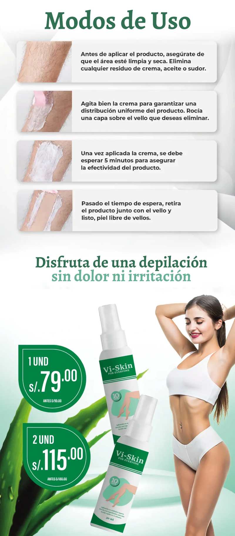 Vi-Skin Removedor de Vello con Aceite de Coco - Suaviza e Hidrata tu Piel al Instante (Uso en cualquier parte del cuerpo)